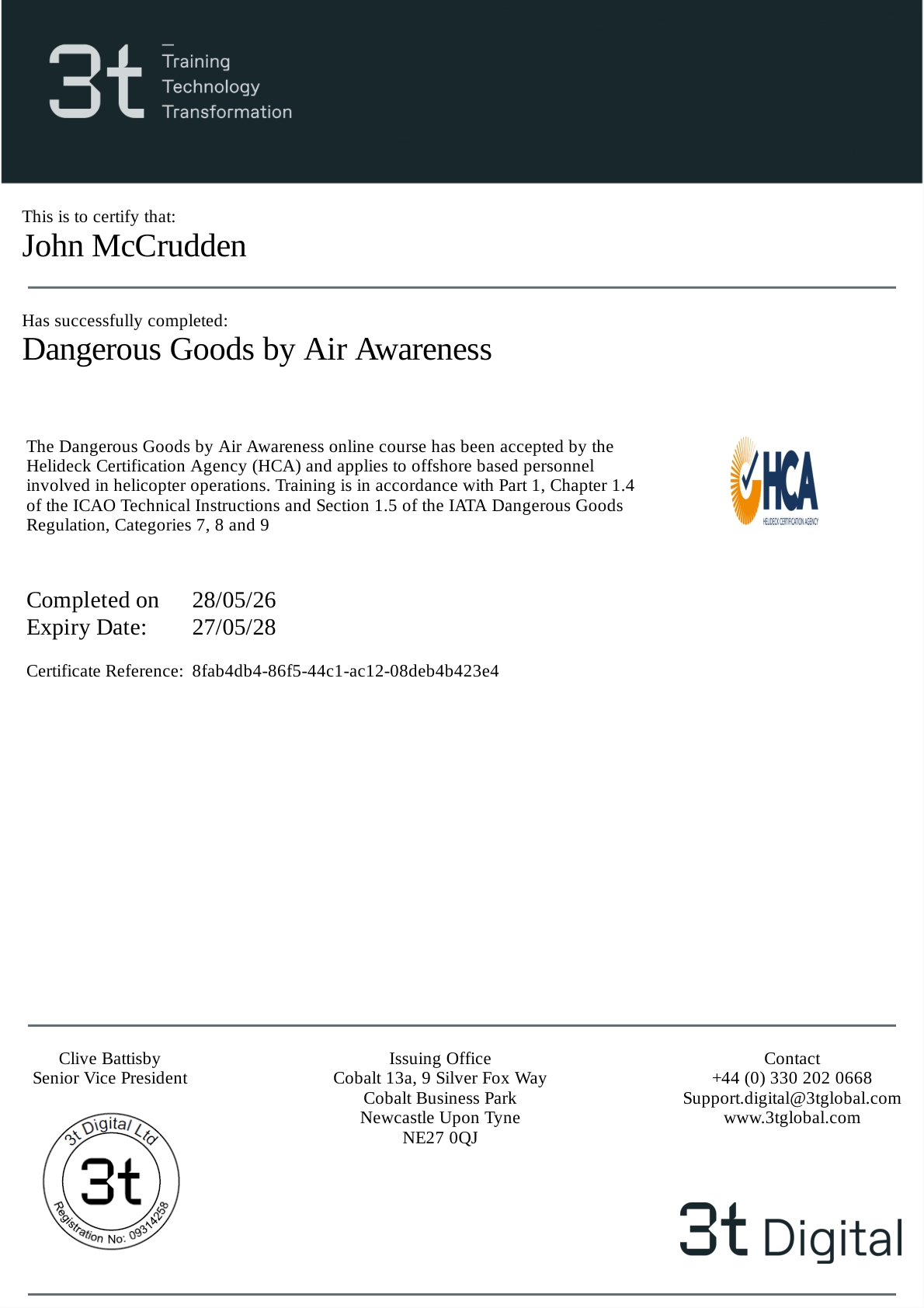 Dangerous Goods by Air Awareness Certificate